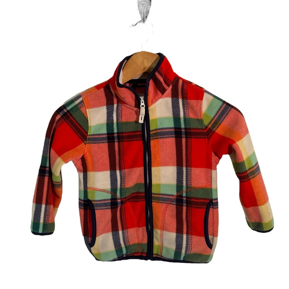 Boys Size 4T Red Plaid Fleece Zip Up Jacket Fall Back to School